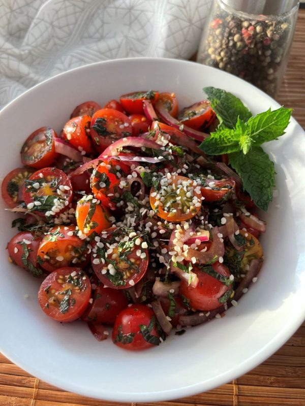 Minty Tomato Salad with Hemp Seed Oil