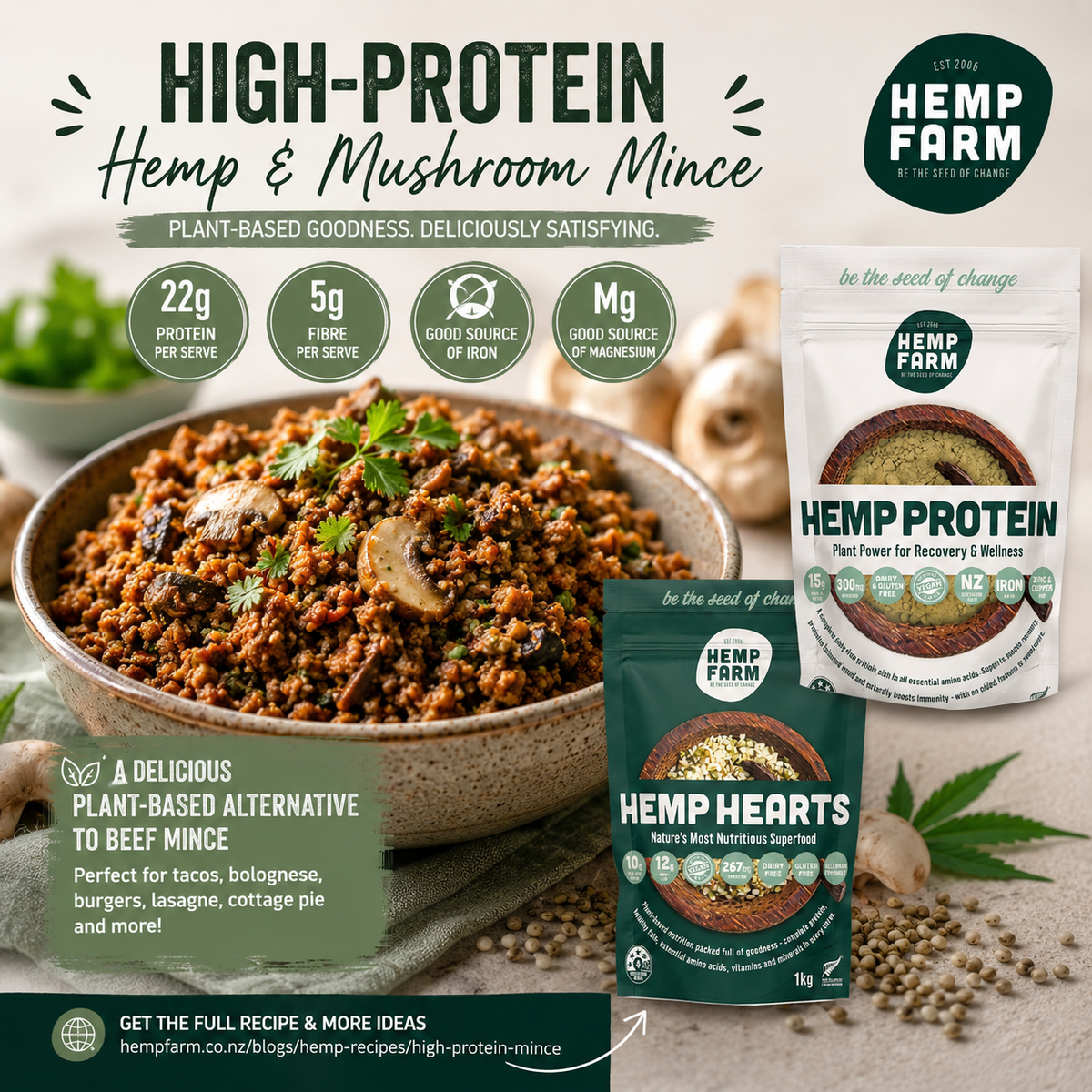 HIGH-PROTEIN MINCE – Hemp & Mushroom